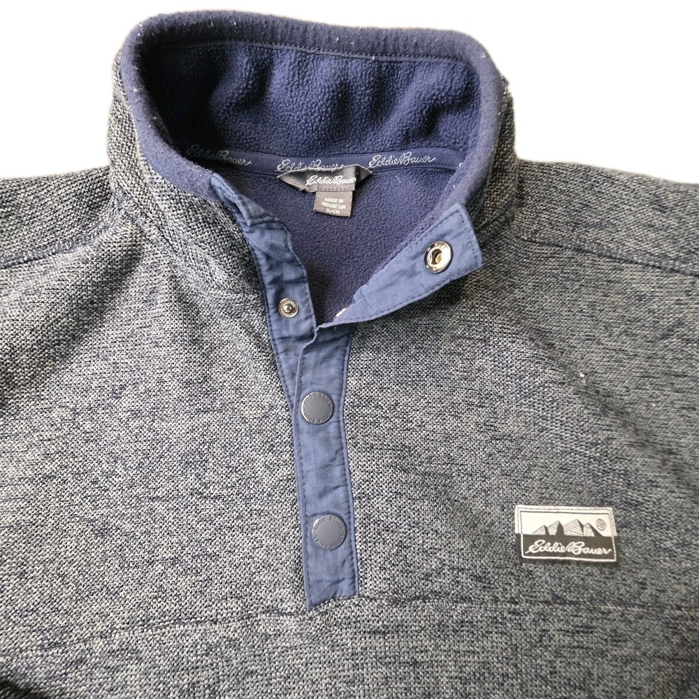 Eddie Bauer Pullover Sweater Snap Heathered Blue Men's Small Sweater - Picture 3 of 7